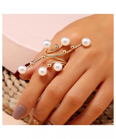 Pearl Ring for Women Statement Stacking Joint Finger Rings Open Adjustable Pearl Ring Boho Geometric Knuckle Ring for Fashion...