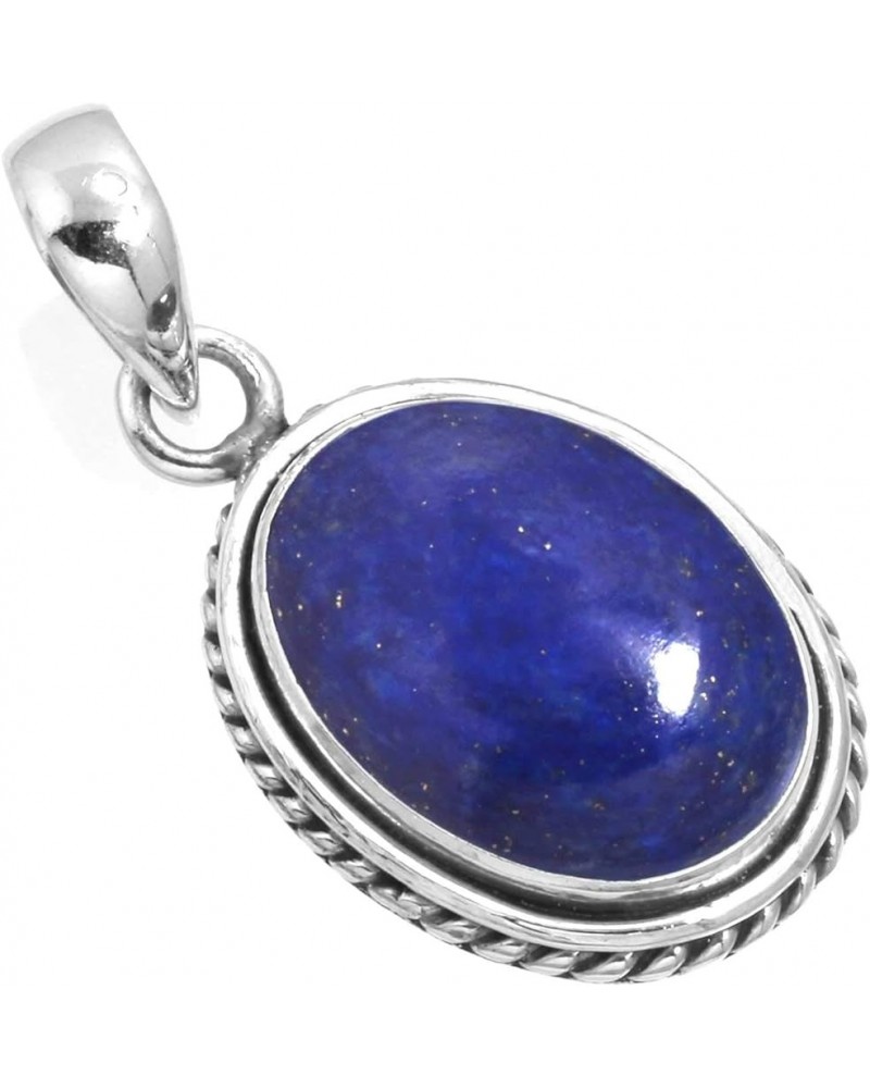 925 Sterling Silver Handmade Pendant for Women 12x16 Oval Gemstone Statement Jewelry for Gift (99548_P) Lapis $18.54 Necklaces