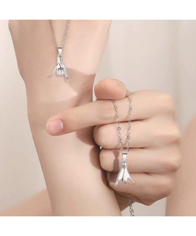 2 Pcs Set Promise Necklace for Couples Best Friends Necklace Pinky Swear Necklace Set BFF Necklace for Women Men 2 pcs Silver...