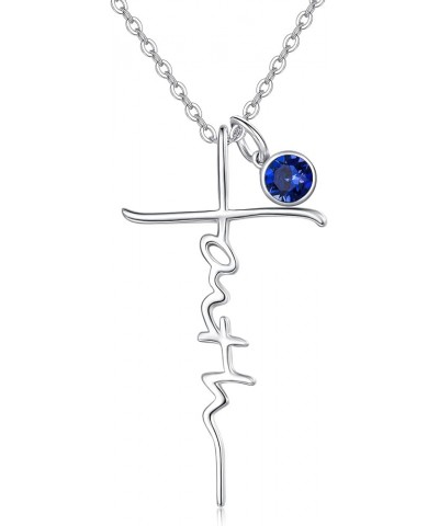 Faith Necklace for Women 925 Sterling Silver Cross Pendant Necklace Birthstone Initial Necklace Christian Religious Jewelry G...