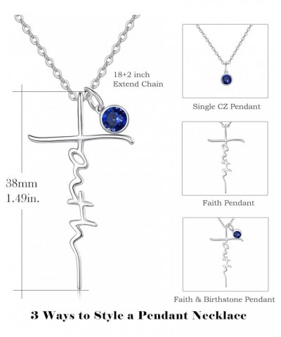 Faith Necklace for Women 925 Sterling Silver Cross Pendant Necklace Birthstone Initial Necklace Christian Religious Jewelry G...