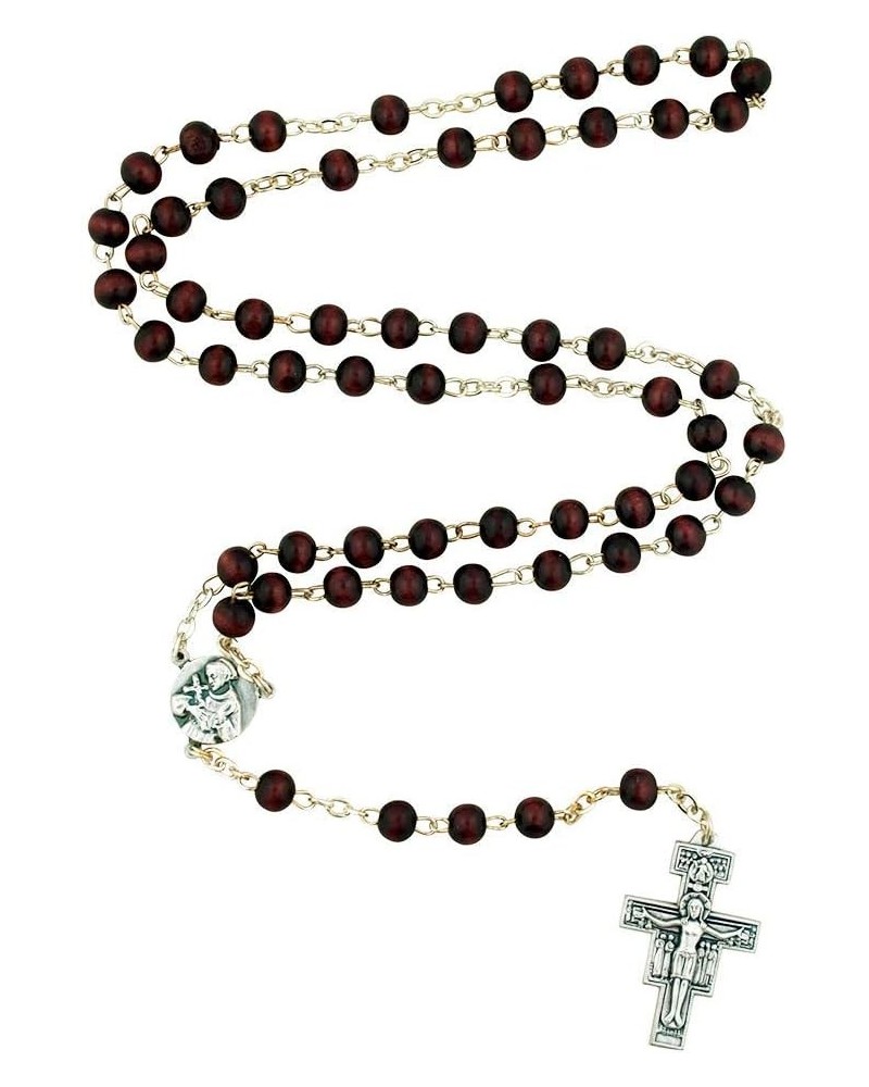 San Damiano Crucifix Cross Rosary | Saint Francis of Assisi Centerpiece | Beautiful Dark Wooden Beads | Christian Devotional ...