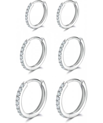 3 Pairs Sterling Silver Small Hoop Earrings Cubic Zirconia Cuff Earrings | Tiny Cartilage Huggie Hoop Earrings Piercing Jewel...