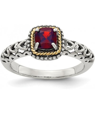 Solid 925 Sterling Silver 14k Yellow Gold Garnet January Red Gemstone Engagement Ring $44.70 Rings