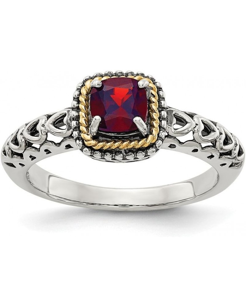 Solid 925 Sterling Silver 14k Yellow Gold Garnet January Red Gemstone Engagement Ring $44.70 Rings