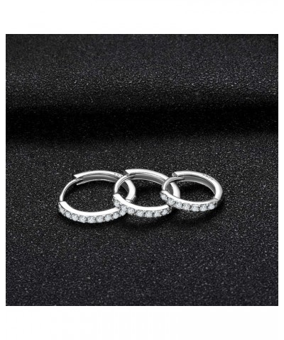 3 Pairs Sterling Silver Small Hoop Earrings Cubic Zirconia Cuff Earrings | Tiny Cartilage Huggie Hoop Earrings Piercing Jewel...