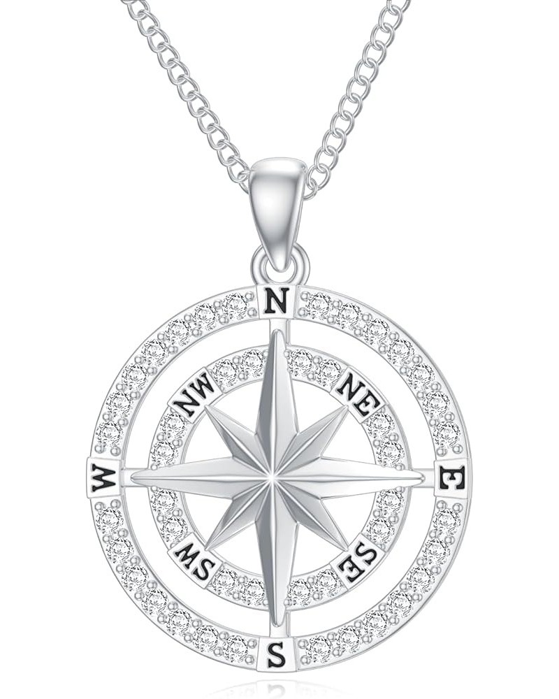 Sterling Silver Compass Necklace Jewelry Gifts for Men Women Silver $19.68 Necklaces