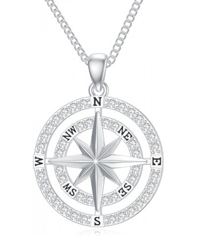 Sterling Silver Compass Necklace Jewelry Gifts for Men Women Silver $19.68 Necklaces