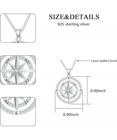 Sterling Silver Compass Necklace Jewelry Gifts for Men Women Silver $19.68 Necklaces