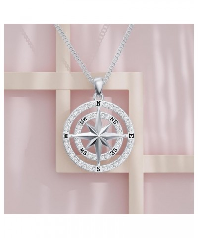 Sterling Silver Compass Necklace Jewelry Gifts for Men Women Silver $19.68 Necklaces