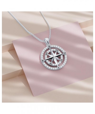 Sterling Silver Compass Necklace Jewelry Gifts for Men Women Silver $19.68 Necklaces