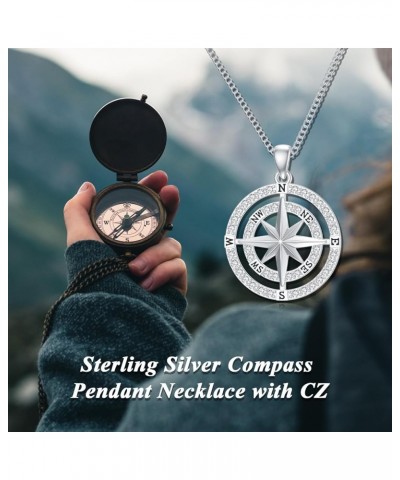 Sterling Silver Compass Necklace Jewelry Gifts for Men Women Silver $19.68 Necklaces