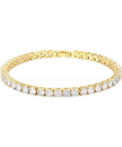 14K Gold Plated Cubic Zirconia Classic Tennis Bracelet | Gold Bracelets for Women | 4mm CZ, Size 6.5-7.5 Inch Yellow Gold 7.5...