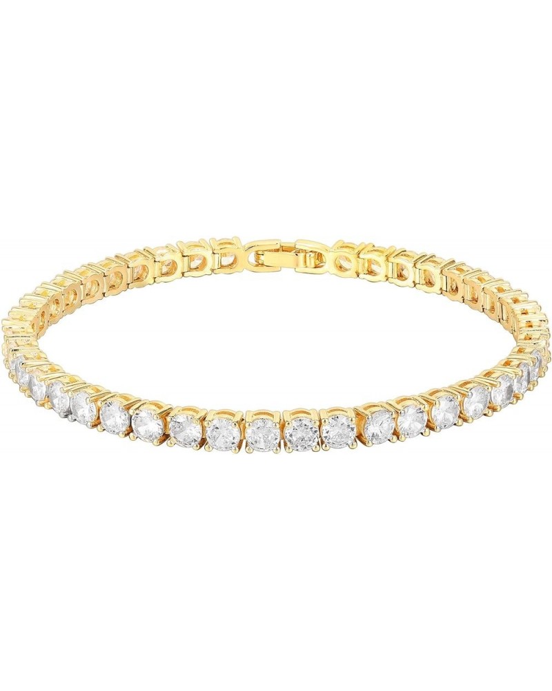 14K Gold Plated Cubic Zirconia Classic Tennis Bracelet | Gold Bracelets for Women | 4mm CZ, Size 6.5-7.5 Inch Yellow Gold 7.5...