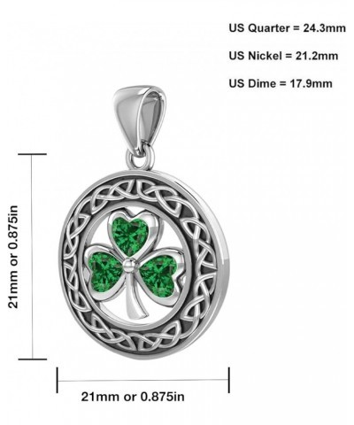 And Gems Ladies 925 Sterling Silver Simulated Emerald Irish Shamrock Clover Pendant Necklace, 18" to 24 18in 2.4mm Rope Chain...