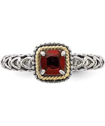 Solid 925 Sterling Silver 14k Yellow Gold Garnet January Red Gemstone Engagement Ring $44.70 Rings