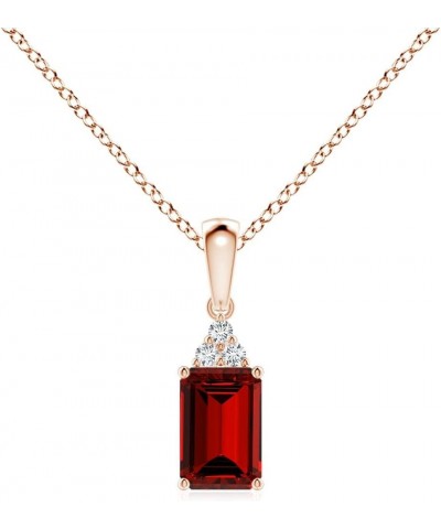 Emerald-Cut Shape Lab-Grown Ruby Pendant with Diamond Trio in Sterling Silver/14K Solid Gold/Platinum for Women | July Births...