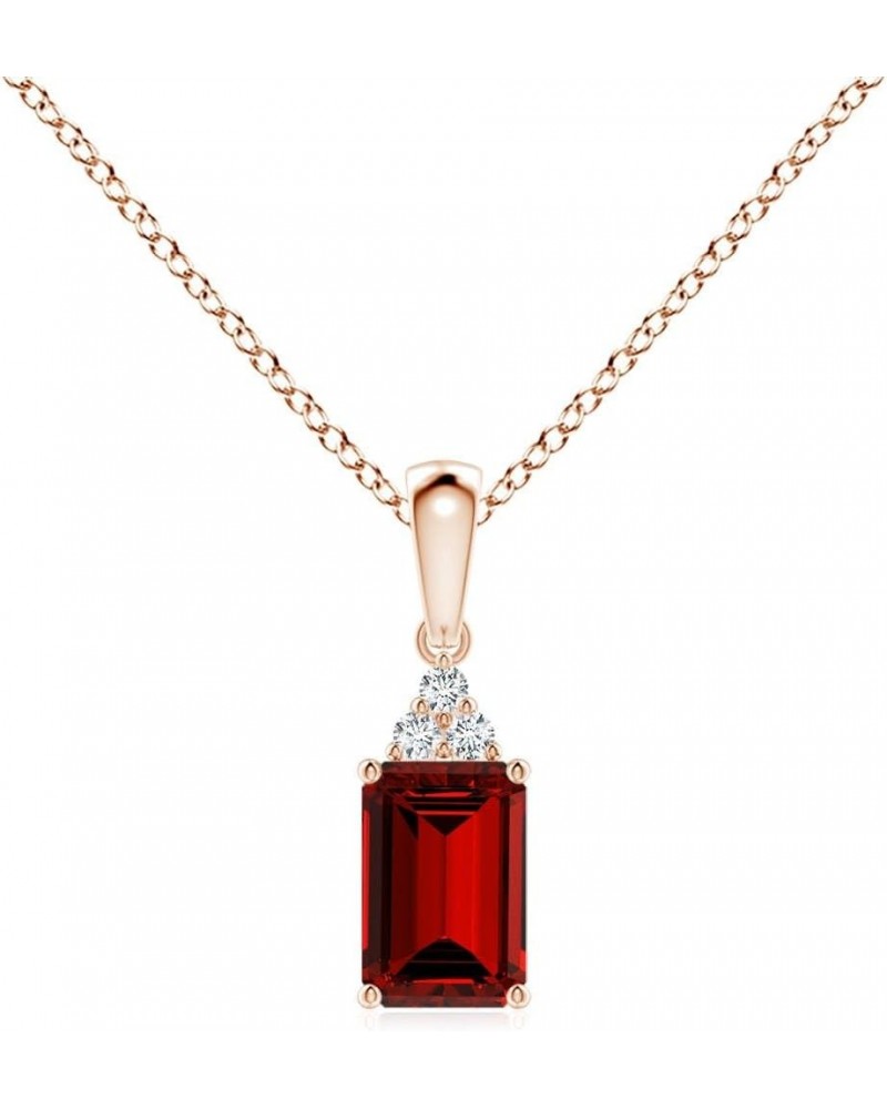 Emerald-Cut Shape Lab-Grown Ruby Pendant with Diamond Trio in Sterling Silver/14K Solid Gold/Platinum for Women | July Births...