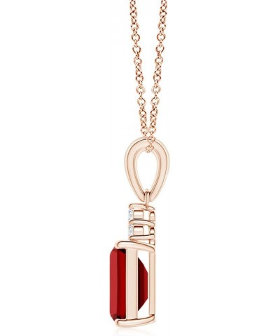 Emerald-Cut Shape Lab-Grown Ruby Pendant with Diamond Trio in Sterling Silver/14K Solid Gold/Platinum for Women | July Births...