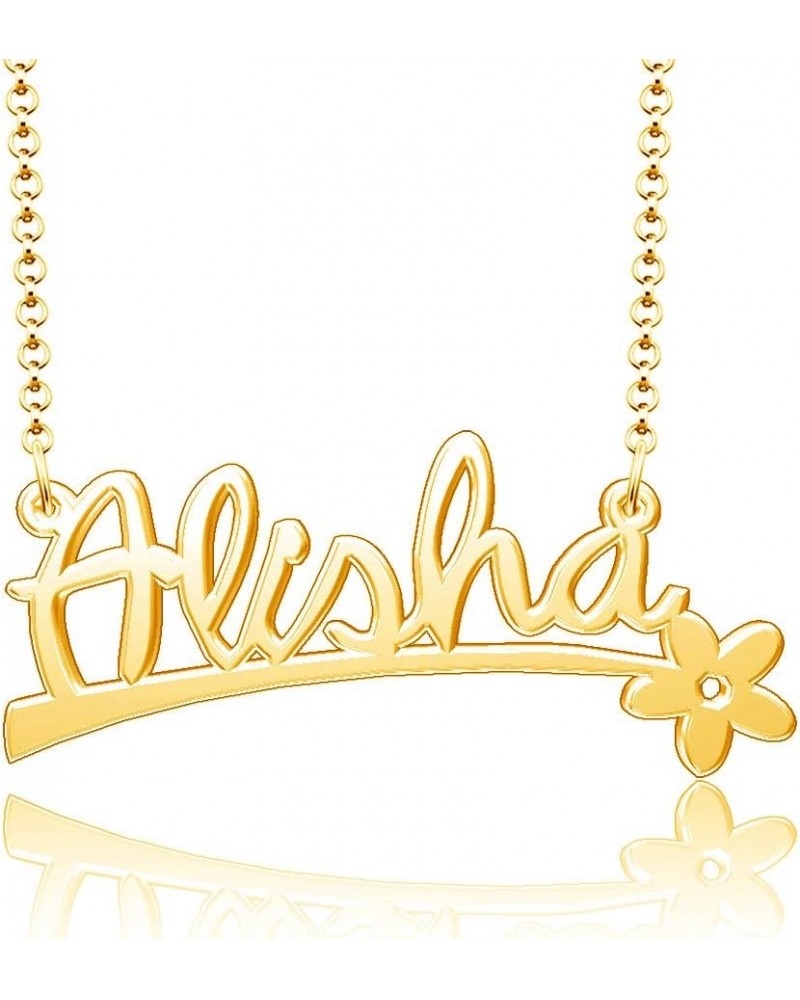 24k Gold Plated Flower Personalized Nameplate Custom Name Necklace Alisha $12.65 Necklaces