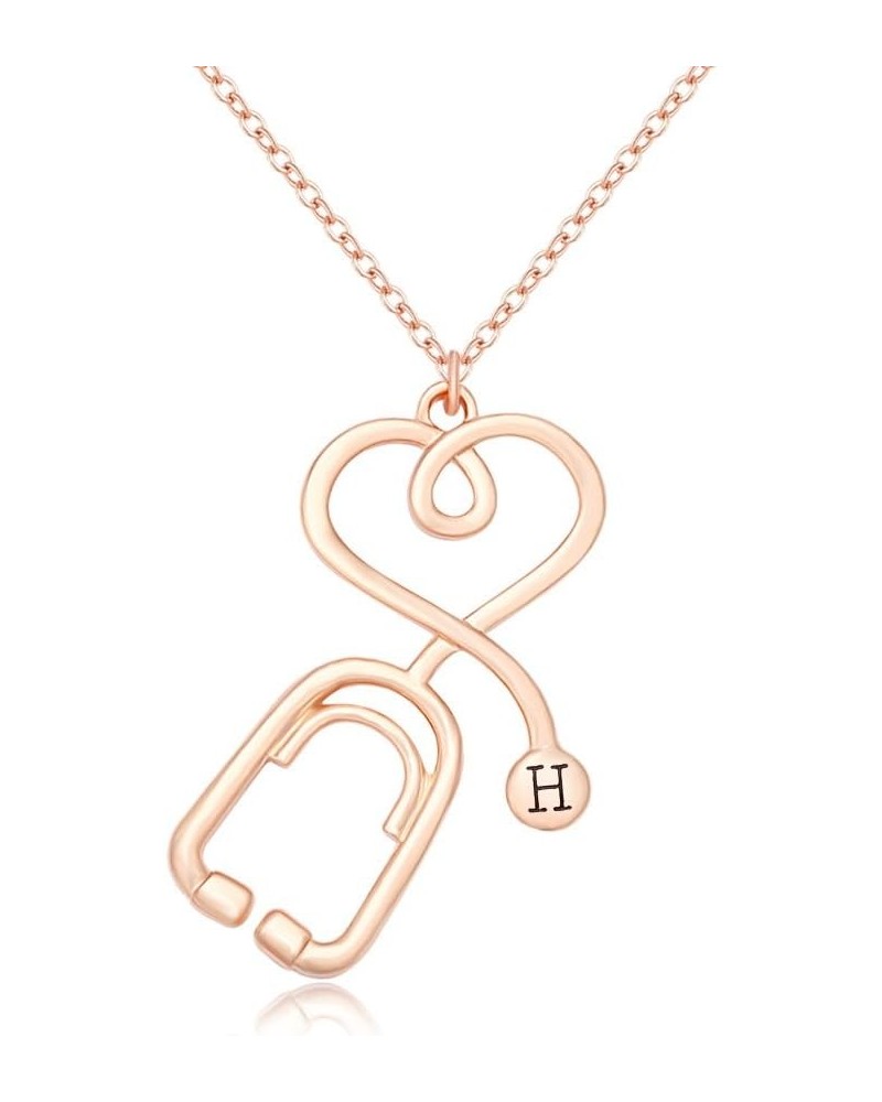 Rose Gold Medicine Stethoscope Heart Necklace Initial Necklace for Doctor Nurse H $9.01 Necklaces