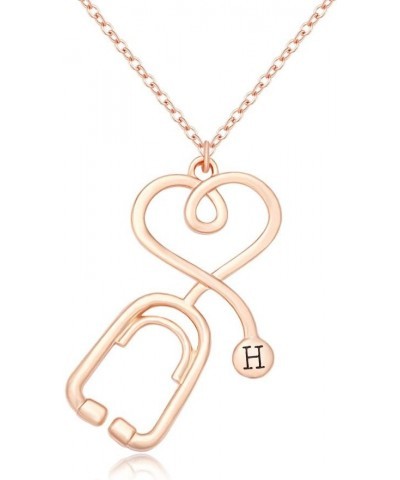 Rose Gold Medicine Stethoscope Heart Necklace Initial Necklace for Doctor Nurse H $9.01 Necklaces