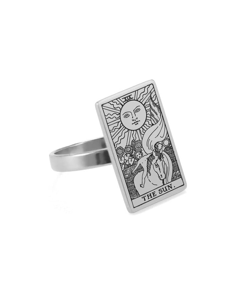 Tarot Cards Rings Stainless Steel Astrology Divination Magic Amulet Jewelry for Women Girls Steel-THE SUN $7.79 Rings