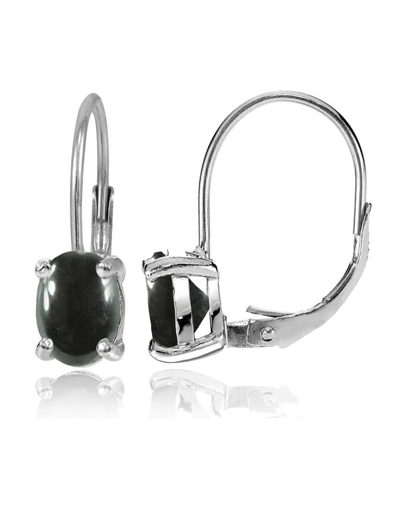 Sterling Silver Simulated Gemstone or Mother of Pearl 8x6mm Oval Solitaire Leverback Earrings Simulated Hematite $14.26 Earrings