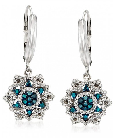 0.50 ct. t.w. Blue and White Diamond Flower Drop Earrings in Sterling Silver $125.40 Earrings