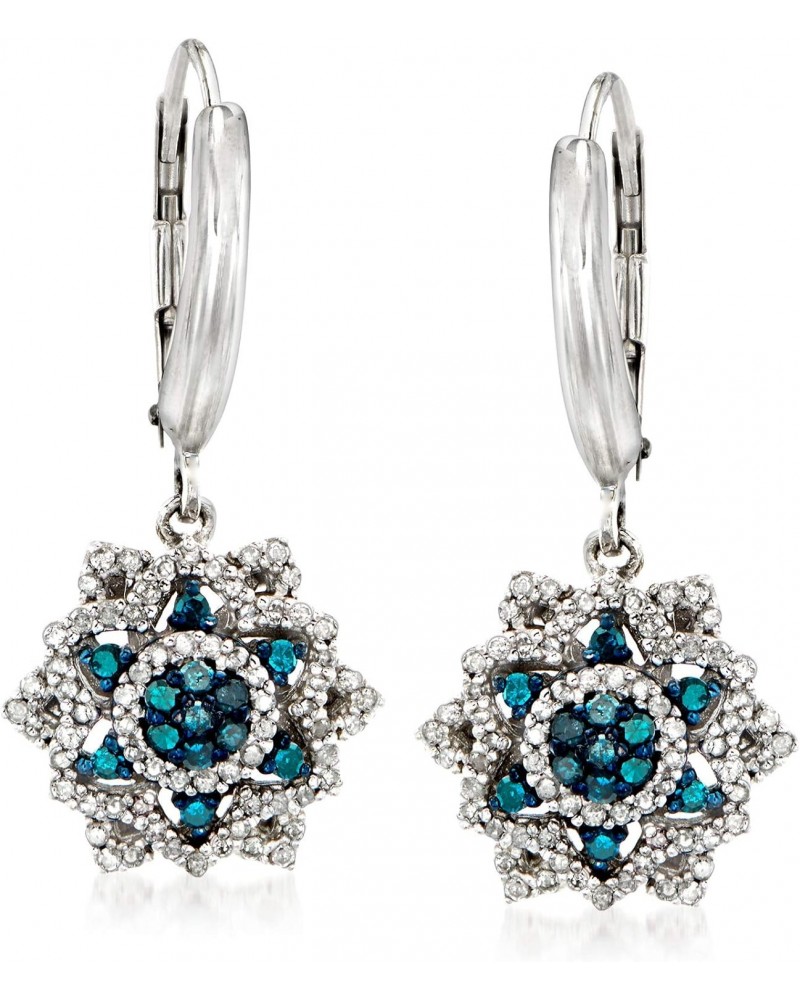 0.50 ct. t.w. Blue and White Diamond Flower Drop Earrings in Sterling Silver $125.40 Earrings