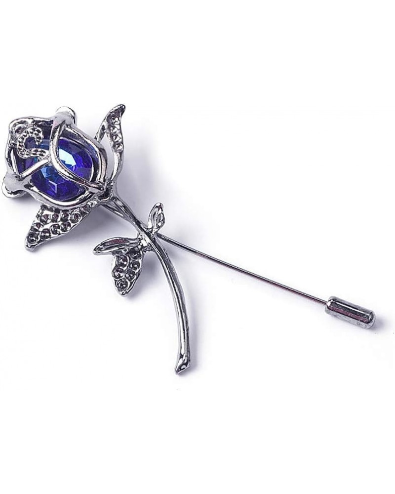 Rhinestone Rose Flower Brooch.Crystal Lapel Pin Brooch, Classy Flowers Tie Pin for Women Men Girl Boutonniere Suit Pins Blue ...