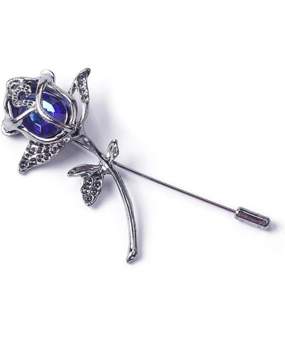 Rhinestone Rose Flower Brooch.Crystal Lapel Pin Brooch, Classy Flowers Tie Pin for Women Men Girl Boutonniere Suit Pins Blue ...