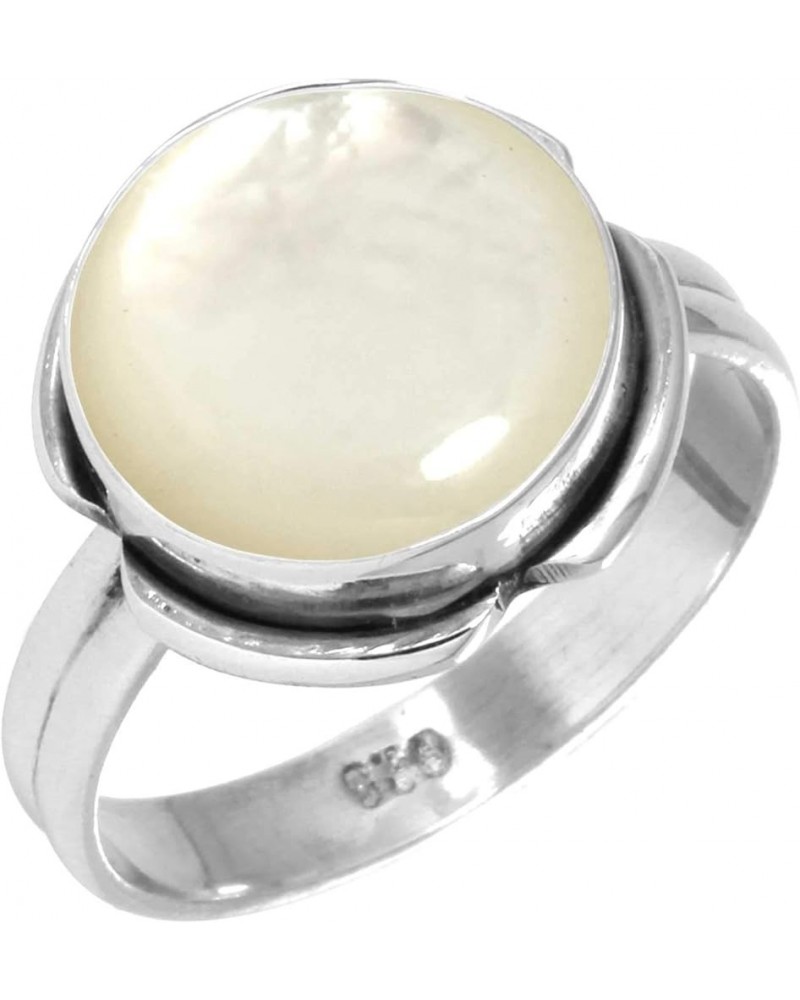 925 Sterling Silver Statement Ring for Women 12 MM Round Gemstone Handmade Jewelry for Gift (99005_R) Mother Of Pearl $14.49 ...