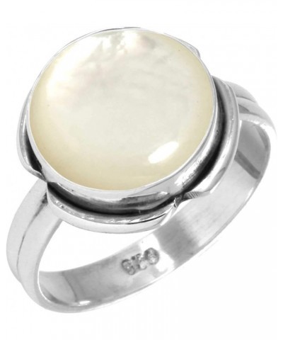 925 Sterling Silver Statement Ring for Women 12 MM Round Gemstone Handmade Jewelry for Gift (99005_R) Mother Of Pearl $14.49 ...