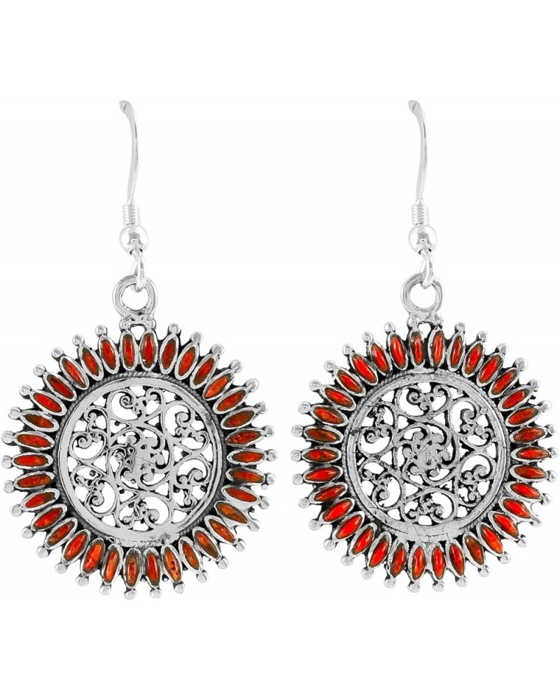 Floral Design Earrings 925 Sterling Silver with Genuine Turquoise & Gemstones Coral $31.86 Earrings