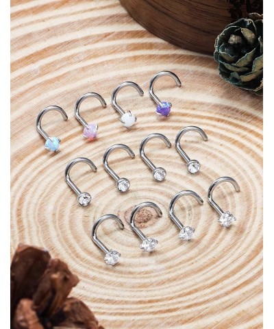 18G 20G 22G Nose Rings Studs Surgical Steel Nose Stud Set 1.5mm 2mm 2.5mm 3mm Diamond Cubic Zirconia Opal Screw L Shaped Stra...