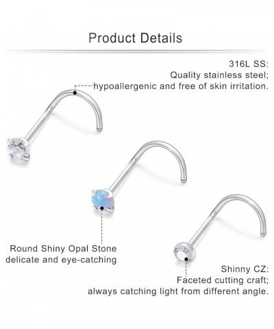 18G 20G 22G Nose Rings Studs Surgical Steel Nose Stud Set 1.5mm 2mm 2.5mm 3mm Diamond Cubic Zirconia Opal Screw L Shaped Stra...