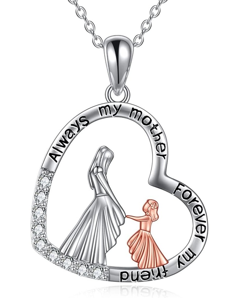 Gifts for Mom 925 Sterling Silver Mother and Daughter Necklace Mother's Day Birthday Pendant Jewelry for Mom Women T-mother a...