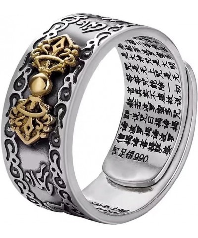 990 Sterling Silver Feng Shui Mantra Ring for Women Men Buddhist Mani Adjustable Ring Wealth Lucky Jewelry Men Vajra $19.26 R...