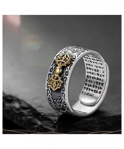 990 Sterling Silver Feng Shui Mantra Ring for Women Men Buddhist Mani Adjustable Ring Wealth Lucky Jewelry Men Vajra $19.26 R...