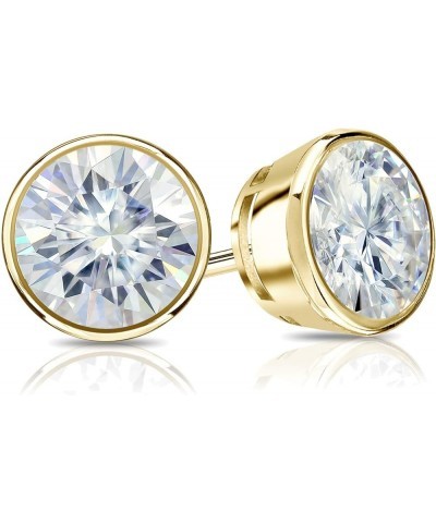 14k Gold Round Moissanite Stud Earrings (1 to 7ct TGW, J-K) Bezel-set, Push-Back Yellow Gold 7.0 carats $316.40 Earrings