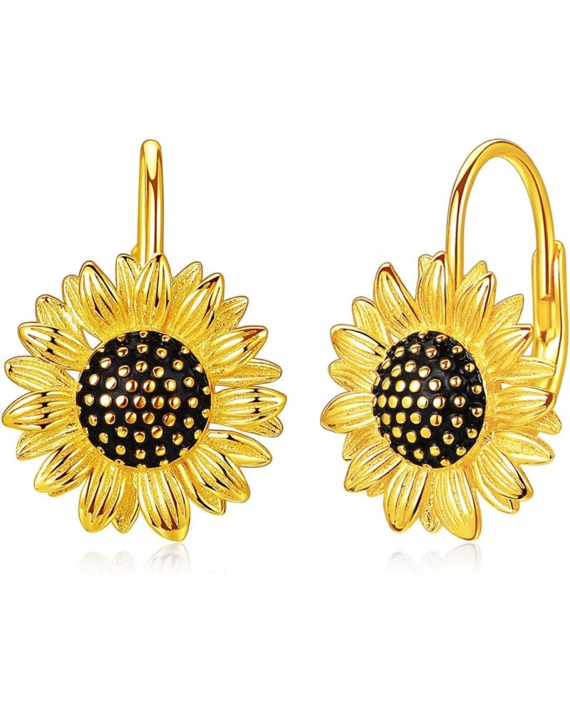 Sunflower Earrings for Women 925 Sterling Silver Gold Plated Sunflower Leverback Earrings Jewelry Birthday Gifts for Women Gi...