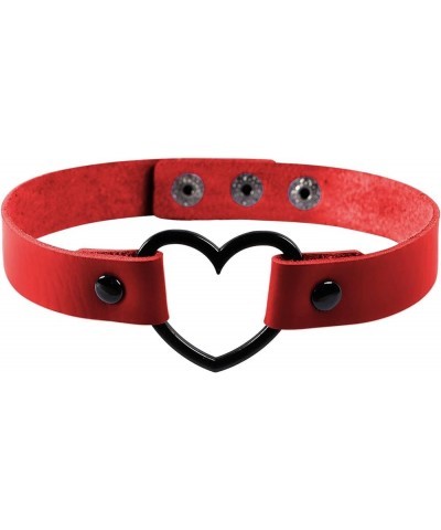 Heart Punk PU Leather Choker Necklace for Women Gothic Vintage Retro Style Button Adjustable Red - Black $9.68 Necklaces