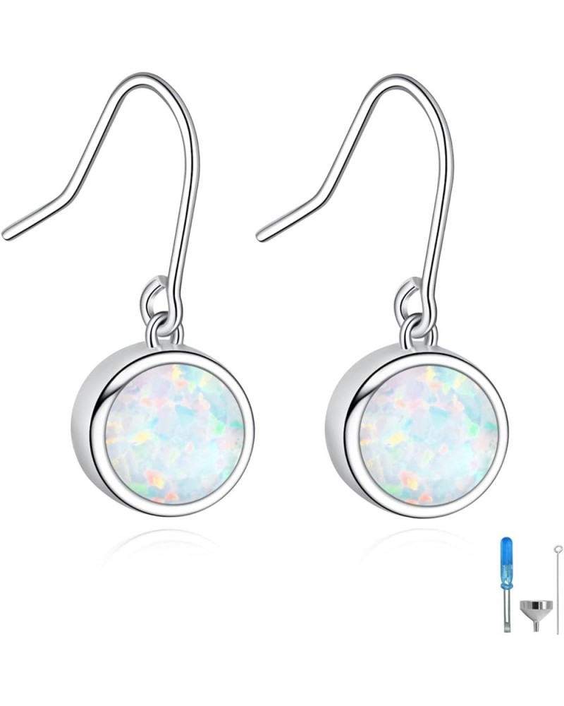 925 Sterling Silver Cremation Jewelry Urn Earrings for Ashes for Women Keepsake Memorial Urn Lockets for Ashes White opal cir...