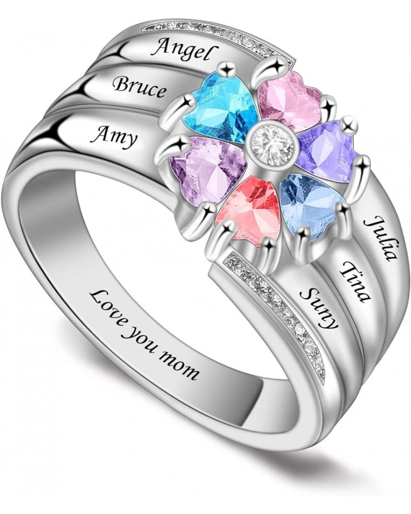 Personalized Mothers Rings with 3-8 Names and Simulated Birthstones Custom Family Name Ring for Women for Mom Grandmother 6 s...