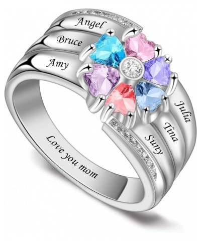 Personalized Mothers Rings with 3-8 Names and Simulated Birthstones Custom Family Name Ring for Women for Mom Grandmother 6 s...