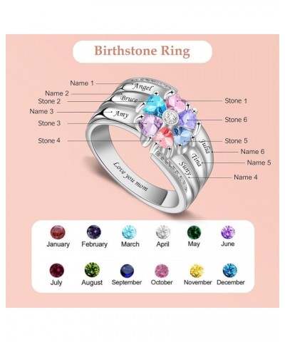 Personalized Mothers Rings with 3-8 Names and Simulated Birthstones Custom Family Name Ring for Women for Mom Grandmother 6 s...