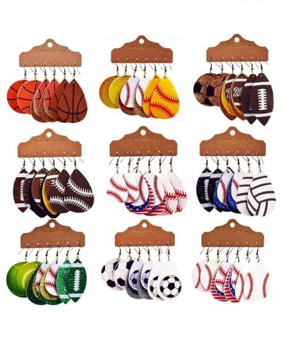 3 Pairs Set Lightweight Glitter Leather Football Earrings Multilayer Leather Football Baseball Basketball Drop Earrings for W...