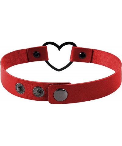 Heart Punk PU Leather Choker Necklace for Women Gothic Vintage Retro Style Button Adjustable Red - Black $9.68 Necklaces