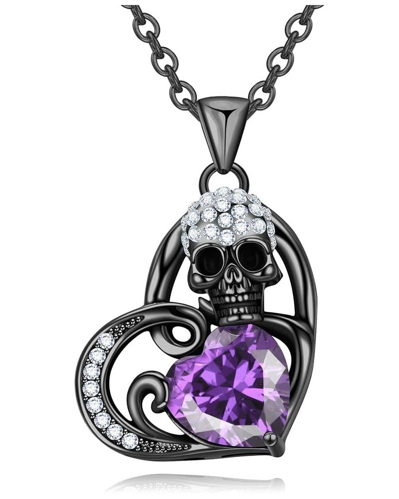 Gothic Skull Black Angel Wing Heart purple Red Crystal Zircon Women's Pendant Necklaces Halloween Christmas Girls' Jewelry Pu...